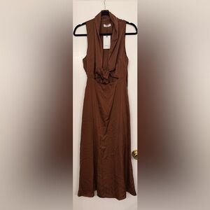 NWT DISSH Harley Chocolate Brown Satin Midi Dress Size AU 10/ US 6